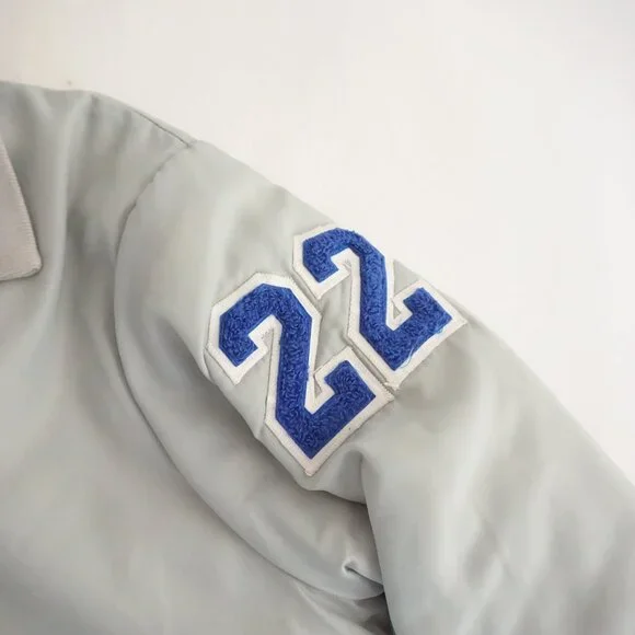 Vintage North Tail Grey Blue MVP Sports Patch Varsity Snap Jacket Large - Picture 10 of 16